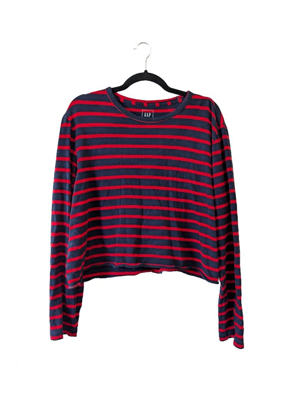 GAP Red and Blue Horizontal Striped Long Sleeve Cropped Shirt Size L
